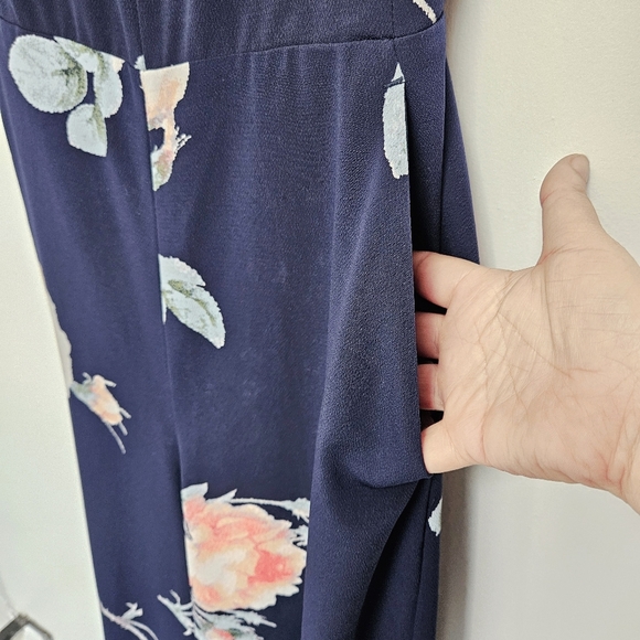 Wilfred Aritzia Sz 10 Ecoulement Floral Navy Romper Jumpsuit Zip BackTie Pocket - Picture 13 of 13